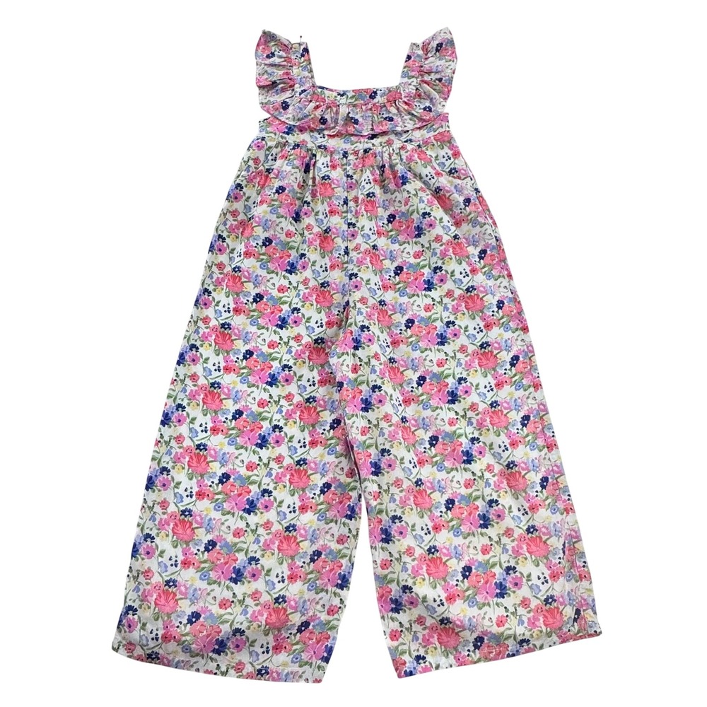 Janie and Jack Jumpsuit Girls 5 Multi Floral Ruffle Strap Wide Leg Cotton Romper